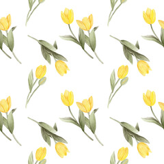 Beautiful watercolor yellow tulip as seamless pattern
