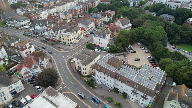 Aerial Footage of Best Tourist Attraction Destination at Bournemouth City with Sandy Beach and Ocean of England Great Britain, Aerial View was Captured with Drone's Camera on August 23rd, 2023 