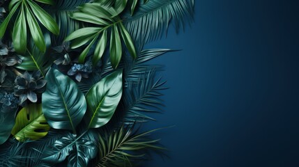 blue and green leaves background with copy space 