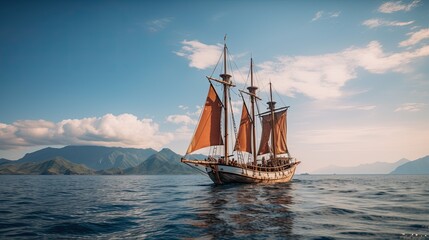 Portrait Phinisi ship sailing on the sea AI Generative