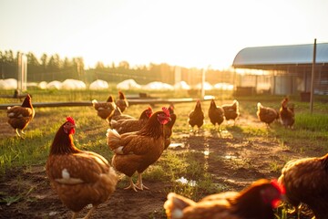 Portrait chicken in the farm with light exposure AI Generative