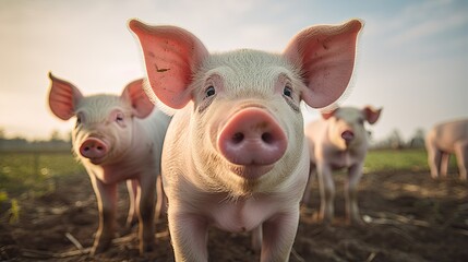 portrait pigs on the farm with light exposure AI Generative