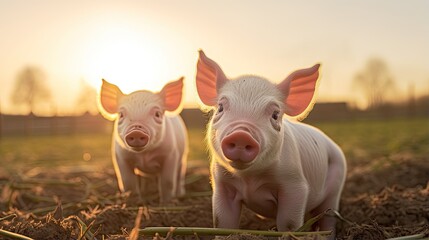 portrait pigs on the farm with light exposure AI Generative