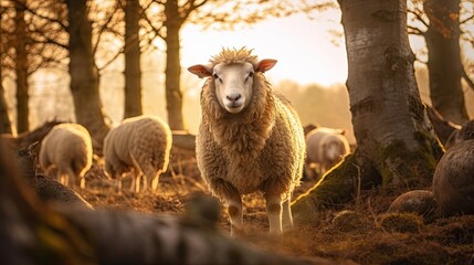 Naklejka premium Portrait woolly sheep on the farm AI generative