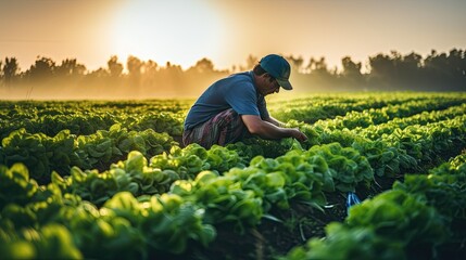 Portrait farmer picking vegetables AI Generative