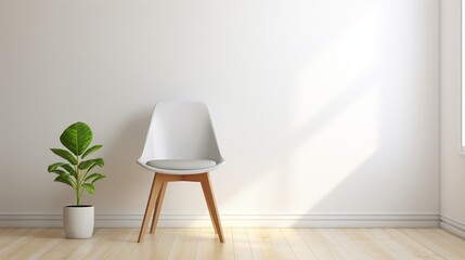 White chair and potted plant in empty room