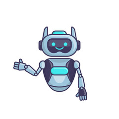Robot presenting or welcoming gesture vector illustration. Cute robot cartoon illustration design