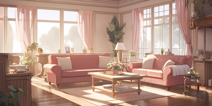 TRPGやゲームの背景として使えるピンクの可愛らしい部屋