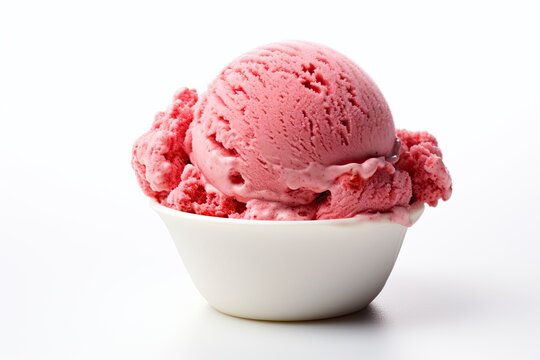 Delicious strawberry ice cream with topping isolated on white AI Generative