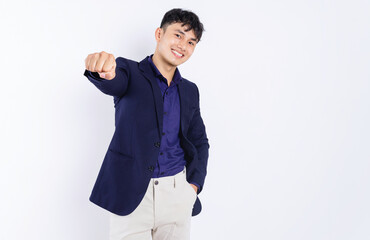 Photo of young Asian businessman on white background