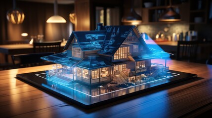 Building house hologram modern technology concept 