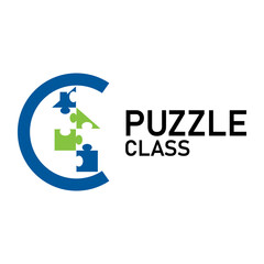 puzzle class logo design vector art