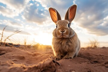 Obraz premium Portrait rabbit in the meadow with light exposure AI Generative