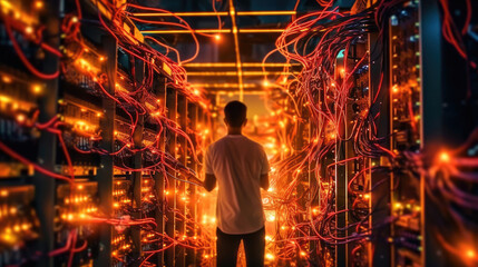 A technician is maintaining a complex network of servers in a busy data center