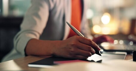 Graphic designer, hand and woman drawing with tablet, tech and computer for logo, web or digital marketing design online. Interactive, stylus and technology for writing and app for artist or media - Powered by Adobe