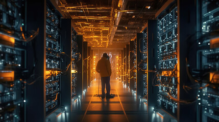 A technician is maintaining a complex network of servers in a busy data center