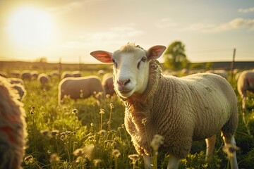 Obraz premium Portrait woolly sheep on the farm AI Generative