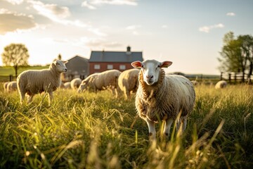 Portrait woolly sheep on the farm AI Generative