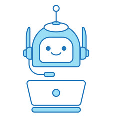 Virtual Assistant or Chat Bot Icon with Laptop and Headset Symbol