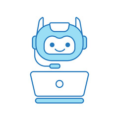 Virtual Assistant or Chat Bot Icon with Laptop and Headset Symbol