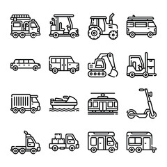 transportation line icon vector set