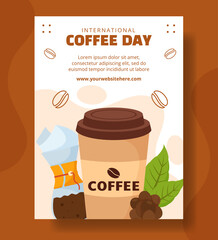 International Coffee Day Vertical Poster Flat Cartoon Hand Drawn Templates Background Illustration