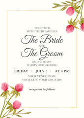 Manual painted of pink flower watercolor as wedding invitation 
