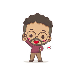 Cute father say hello cartoon character. African man wearing glasses concept design. Flat chibi cartoon style. Vector art illustration. Isolated white background