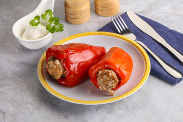 Stuffed bell pepper with minced meat and rice