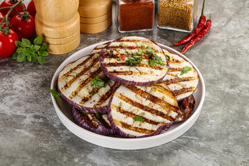 Grilled eggplant slices with cilantro