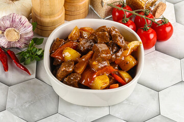 Homemade beef hungarian goulash with potato
