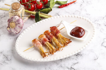 Grilled enoki mushroom with bacon