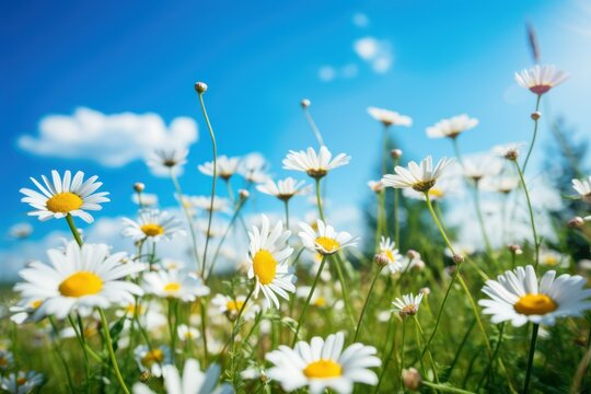 Sun-Kissed Beauty: A Meadow Field Abloom with Daisies and Flowers
