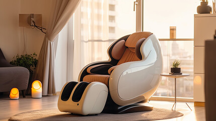 A Modern massage chair in the living room. electric massage chair. Generative Ai