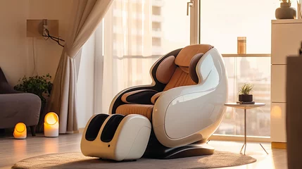Foto auf Acrylglas Massagesalon A Modern massage chair in the living room. electric massage chair. Generative Ai