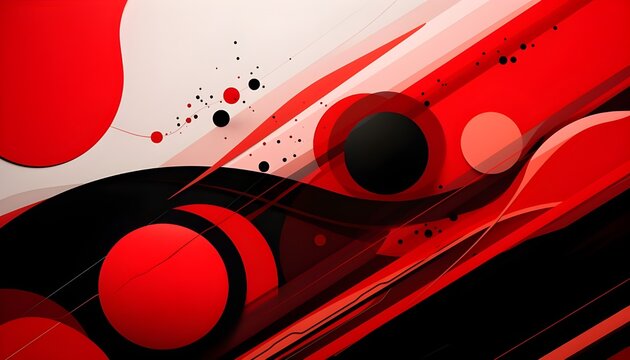 Fondo rectangular color blanco, rojo y negro, con figuras abstractas