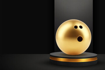 Gold bowling ball on a podium. Bowling competition winners concept. EPS10 vector