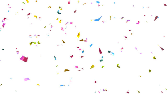 3d render of multicolored confetti falling on transparent background, anniversary, birthday or wedding celebration