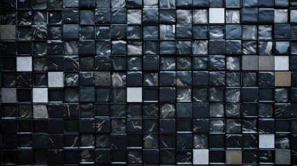 Black square mosaic bathroom tile background.