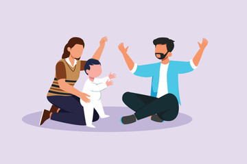 Parents with babies. Family maternity concept. Colored flat vector illustration isolated. 