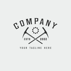 mining logo line art vintage vector illustration template icon graphic design