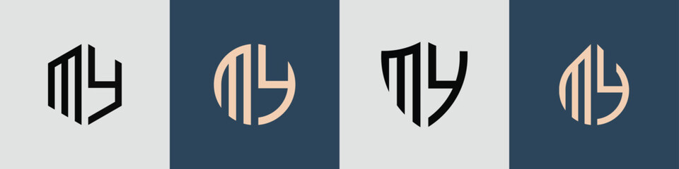 Creative simple Initial Letters MY Logo Designs Bundle. - obrazy, fototapety, plakaty
