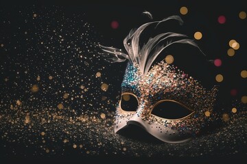 mask with lights with decoration around, black background mexico latin america - obrazy, fototapety, plakaty