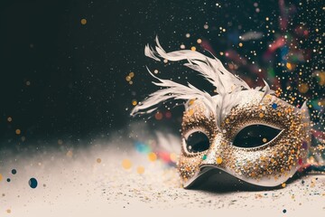 mask with lights with decoration around, black background mexico latin america