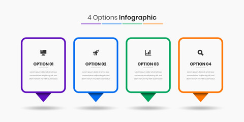 Vector Business Infographic Presentation Template with Abstract Design, 4 Options and Icons