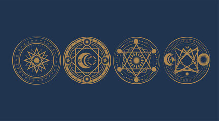 Magic circle, Mystical geometry symbol. Linear alchemy, occult, philosophical sign. Astrology and...