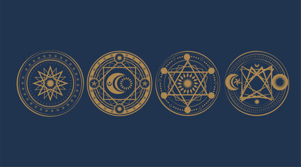 Magic circle, Mystical geometry symbol. Linear alchemy, occult, philosophical sign. Astrology and religion concept.