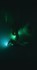technical diving in a cenote in mexico.