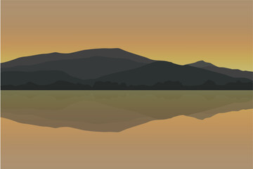 Landscape with lake. Vector illustration in flat style.