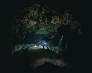 technical diving in a cenote in mexico.